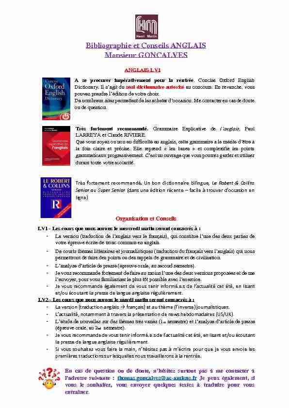 [PDF] Conseils et bibliographie Anglais GONCALVES HK - Lycée Henri