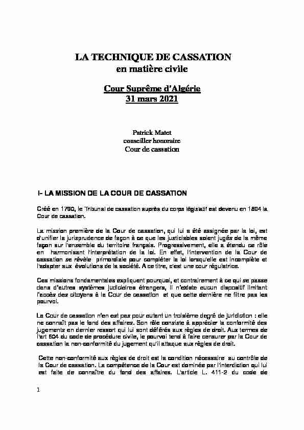 [PDF] LA TECHNIQUE DE CASSATION en matière civile