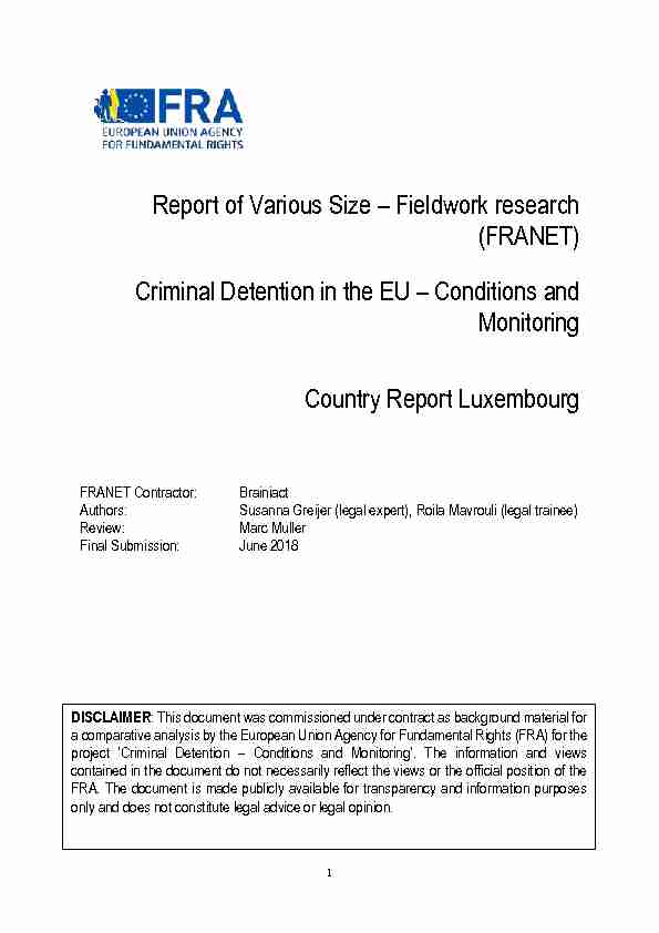 Fieldwork research (FRANET) Criminal Detention in the EU