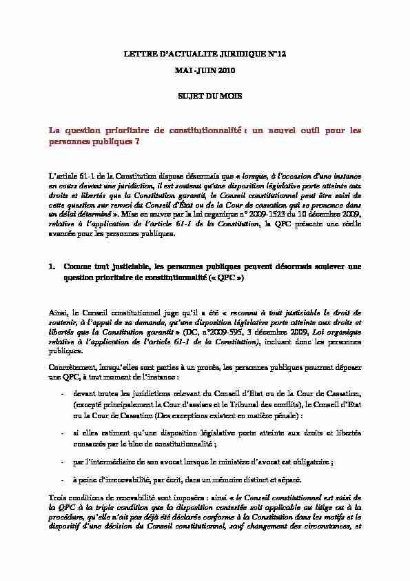 [PDF] La question prioritaire de constitutionnalité - SEBAN AVOCATS