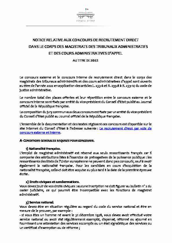 [PDF] notice relative aux concours de recrutement direct - Conseil dÉtat