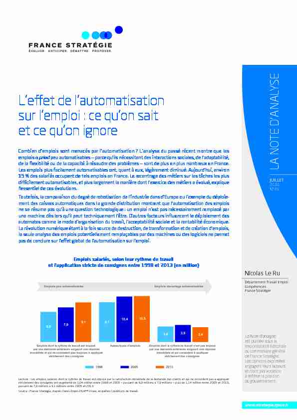 [PDF] Leffet de lautomatisation sur lemploi - France Stratégie
