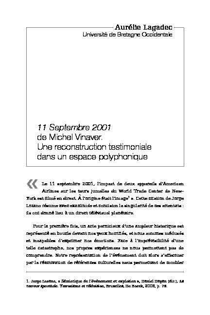 11 Septembre 2001 de Michel Vinaver. Une reconstruction