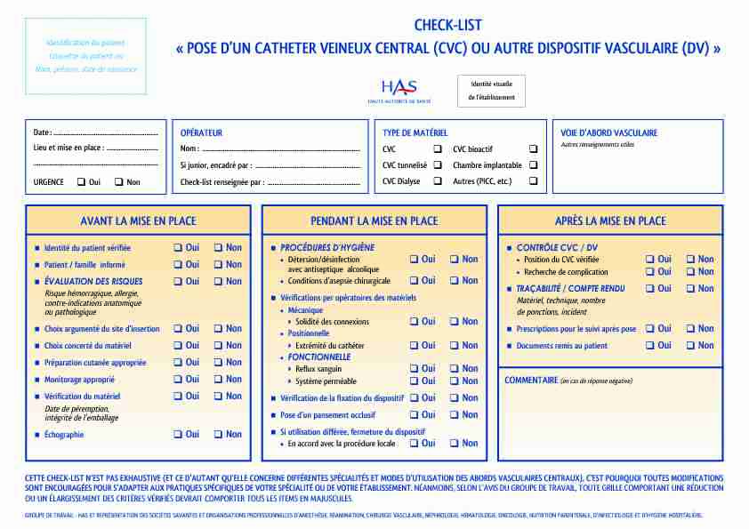 check-list « pose dun catheter veineux central (cvc) ou autre