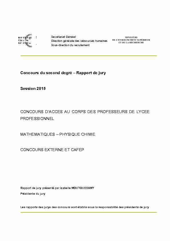 Rapport de jury Session 2015 CONCOURS DACCES AU CORPS