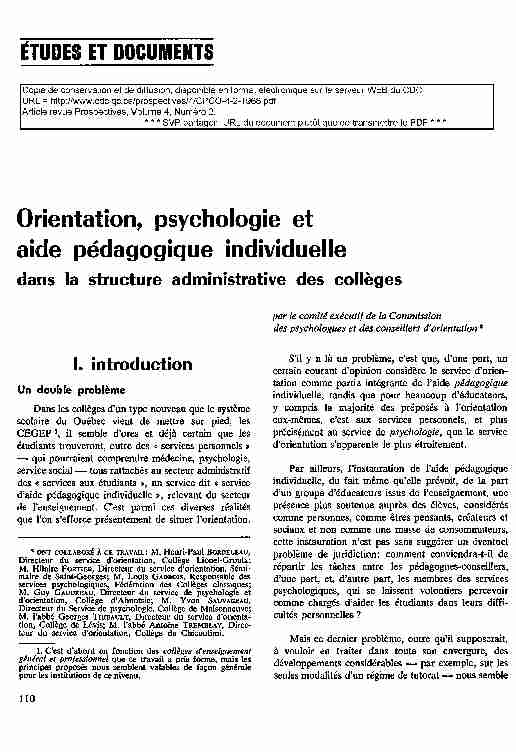 [PDF] ÉTUDES ET DOCUMENTS Orientation, psychologie et aide  - CDC