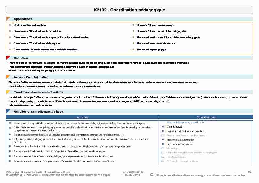 [PDF] Fiche Rome - K2102 - Coordination pédagogique - apprentissage