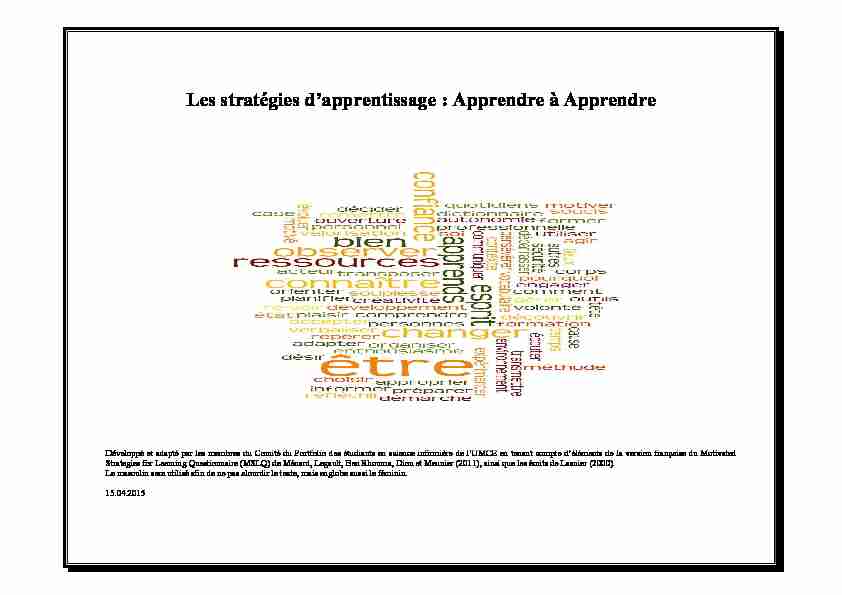 [PDF] Les stratégies dapprentissage - Université de Moncton