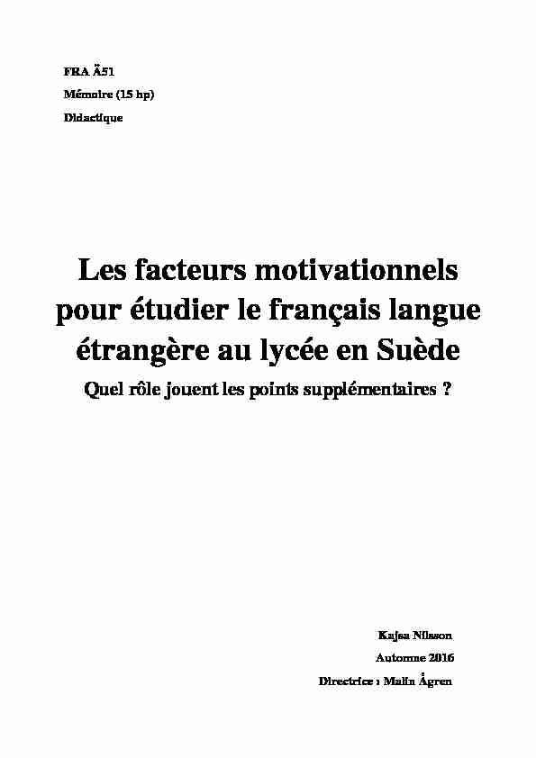 Les facteurs motivationnels pour étudier le français langue