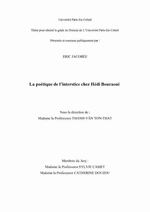 [PDF] La poétique de linterstice chez Hédi Bouraoui - Thèses