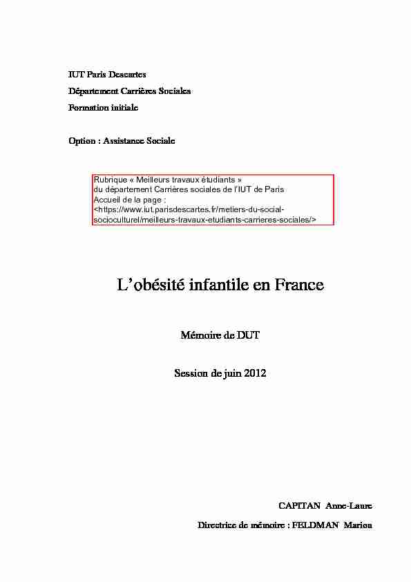 Lobésité infantile en France