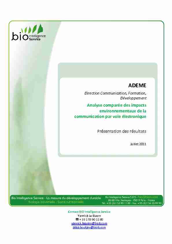 [PDF] Analyse comparée des impacts environnementaux  - ADEME Presse