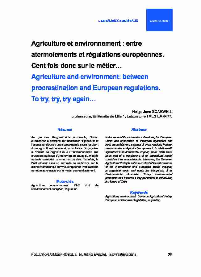 Agriculture et environnement : entre atermoiements et régulations