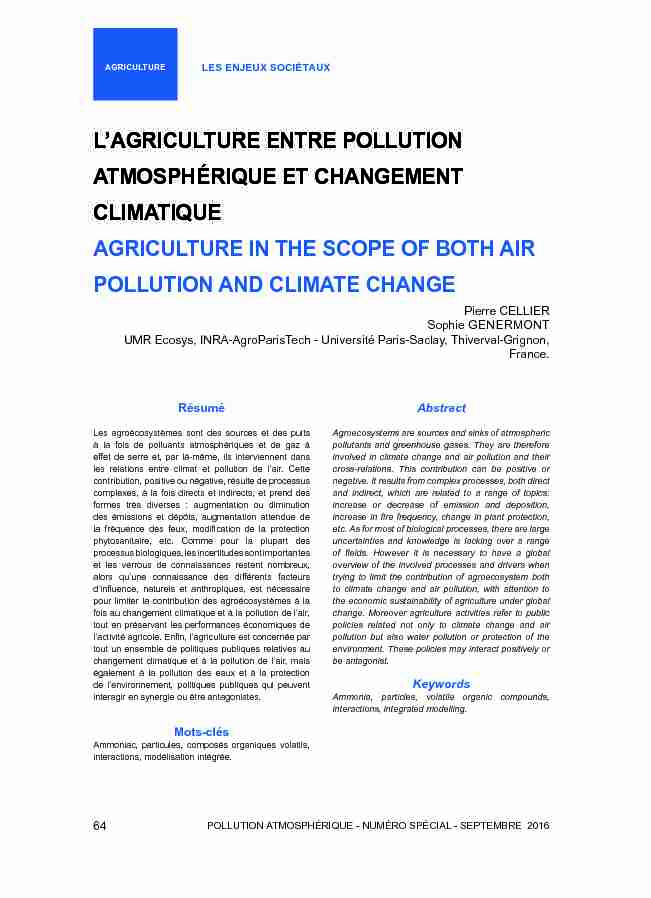 [PDF] Lagriculture entre pollution atmosphérique et changement climatique