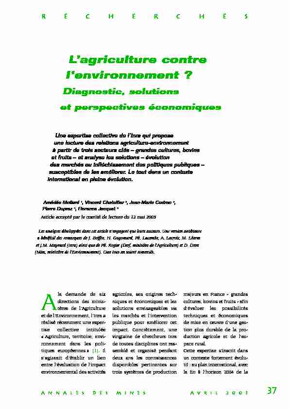 [PDF] Lagriculture contre lenvironnement ? - Les Annales des Mines