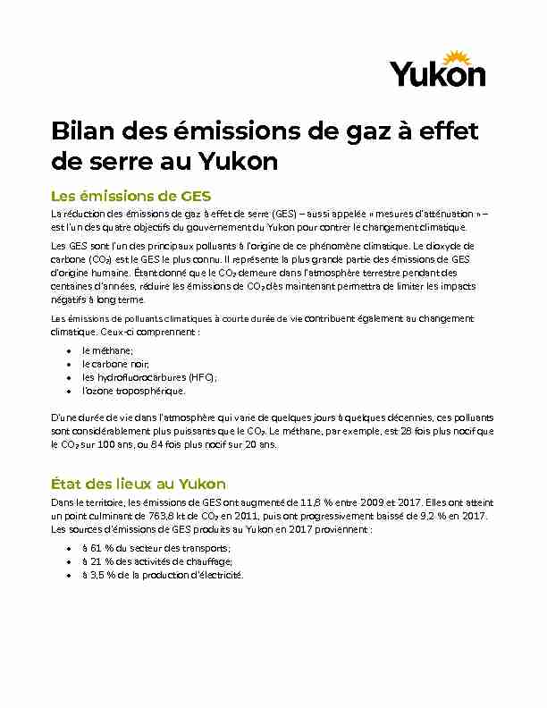 Bilan des émissions de gaz à effet de serre au Yukon