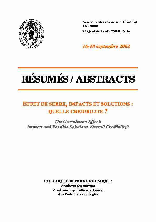 [PDF] Effet de serre impacts et solutions - 16-18 sept 2002 - Résumés