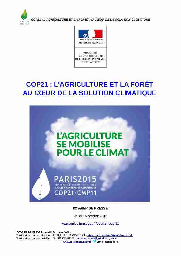 COP21 : LAGRICULTURE ET LA FORÊT AU CŒUR DE LA