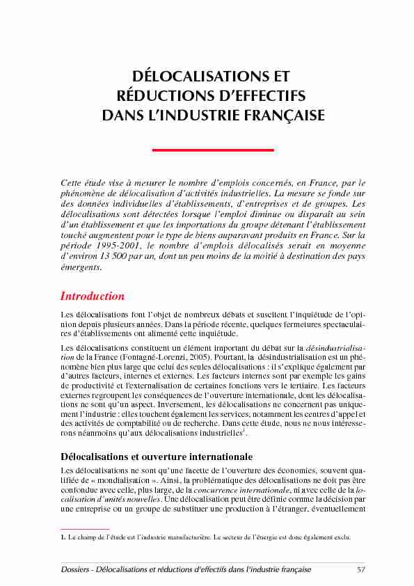 [PDF] Délocalisation et réDUCTIONS dEFFECTIFS DANS LINDUSTRIE