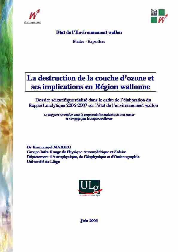 [PDF] La destruction de la couche dozone et ses implications en Région