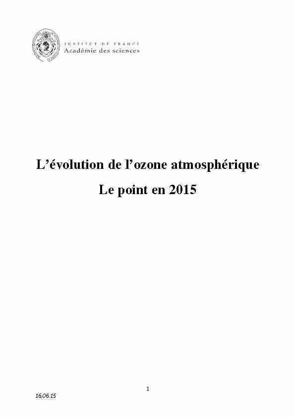 Lévolution de lozone atmosphérique - Le point en 2015 - Rapport
