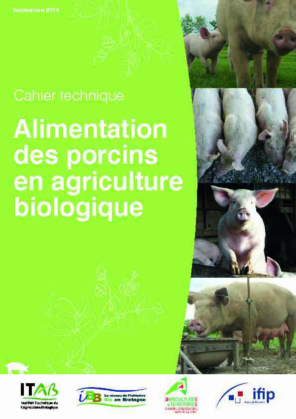 Cahier technique - Alimentation des porcins en agriculture biologique
