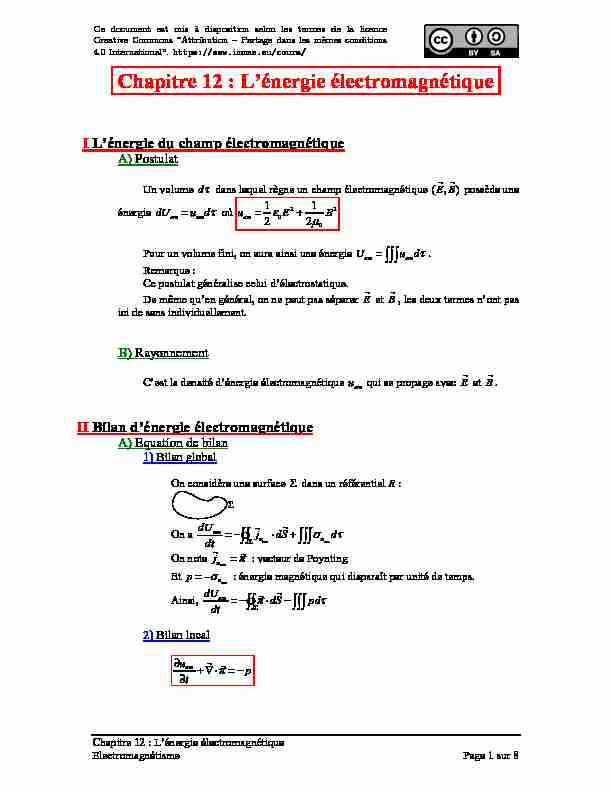 [PDF] Chapitre 12 :Lénergie électromagnétique