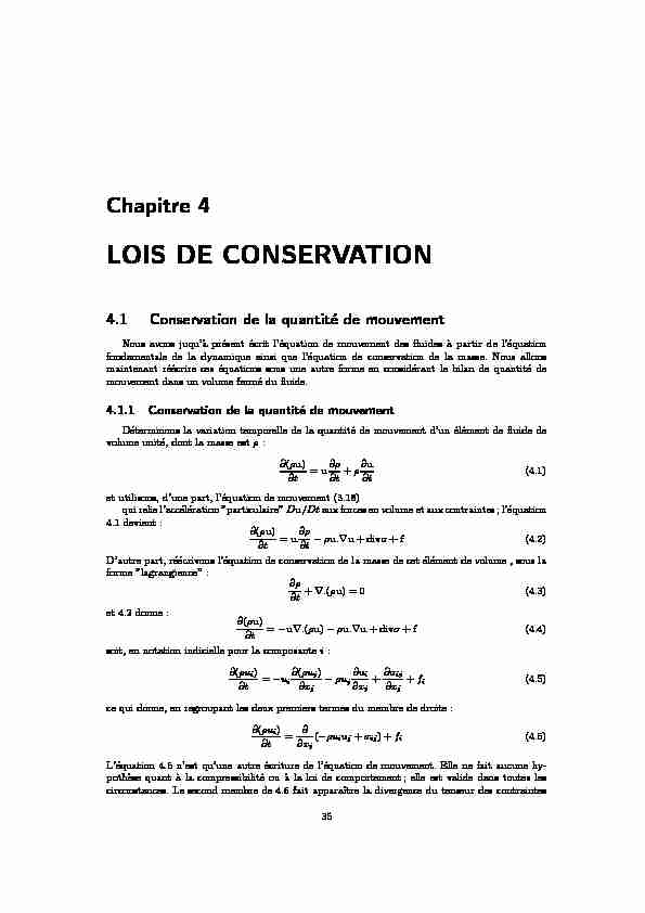Chapitre 4 - LOIS DE CONSERVATION