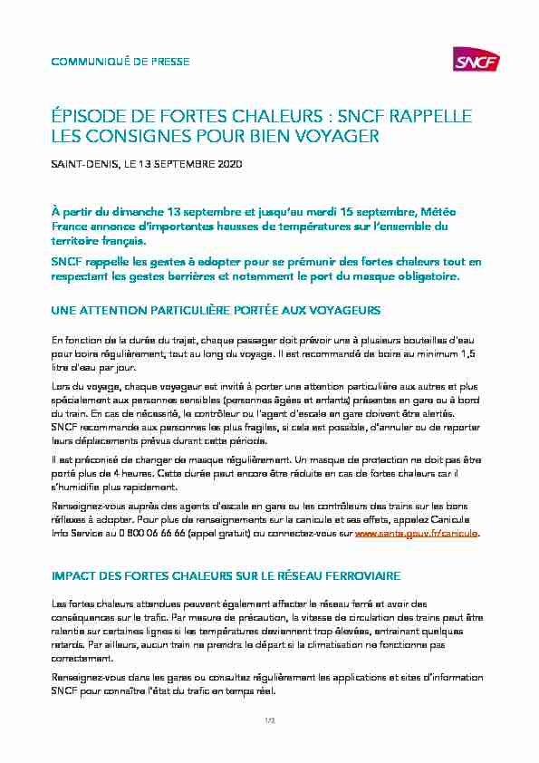 ÉPISODE DE FORTES CHALEURS : SNCF RAPPELLE LES