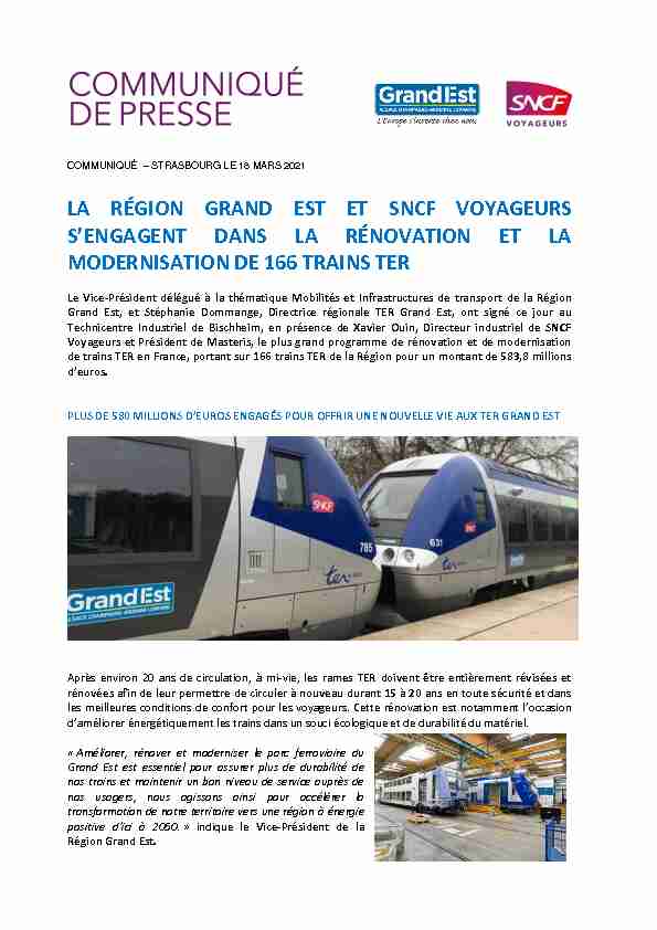 LA RÉGION GRAND EST ET SNCF VOYAGEURS SENGAGENT