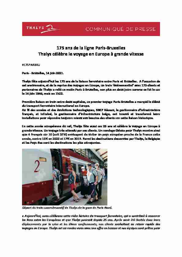 175 ans de la ligne Paris-Bruxelles Thalys célèbre le voyage en