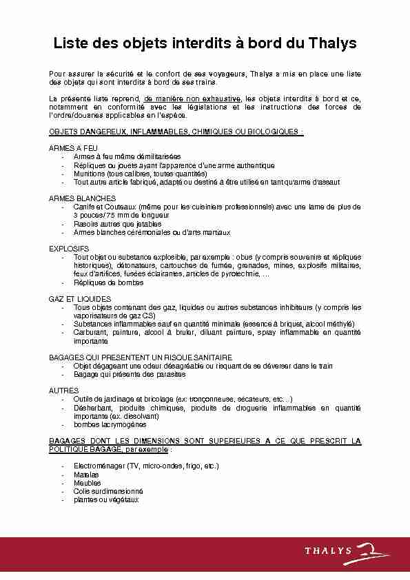 [PDF] Liste des objets interdits à bord du Thalys