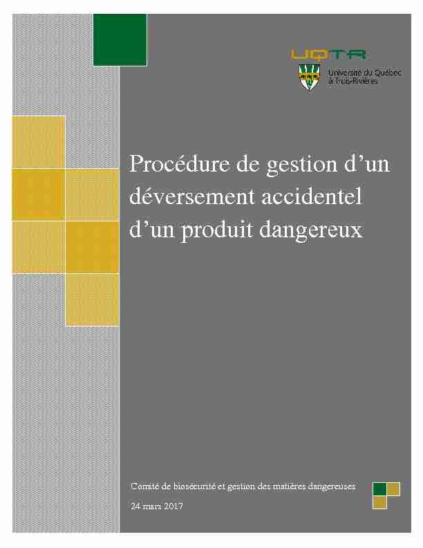 [PDF] Procédure de gestion dun déversement accidentel dun produit