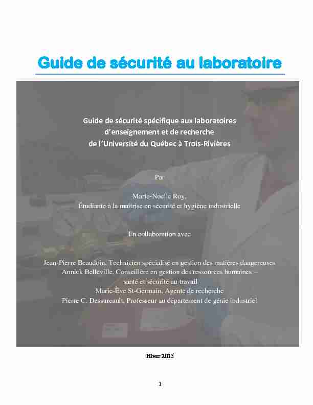 [PDF] Guide de sécurité au laboratoire - Université du Québec