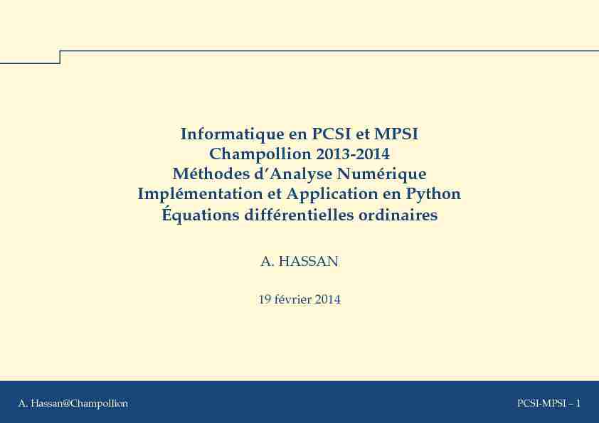 Informatique en PCSI et MPSI Champollion 2013-2014 Méthodes d