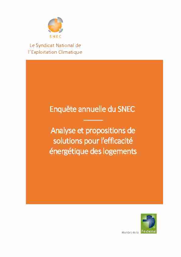 Enquête annuelle du SNEC -     Analyse et propositions de solutions