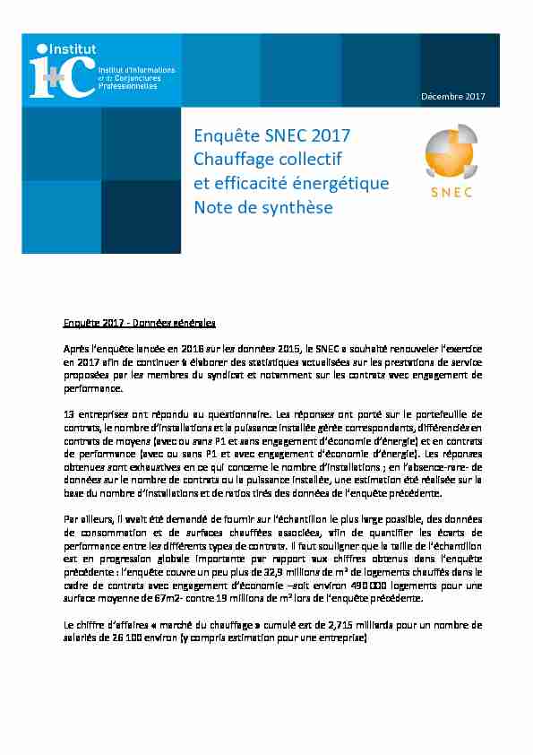 Enquête SNEC 2017 Chauffage collectif et efficacité énergétique