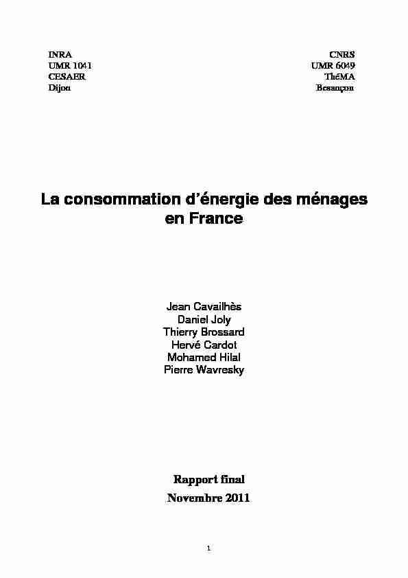 [PDF] La consommation dénergie des ménages en France - Temis