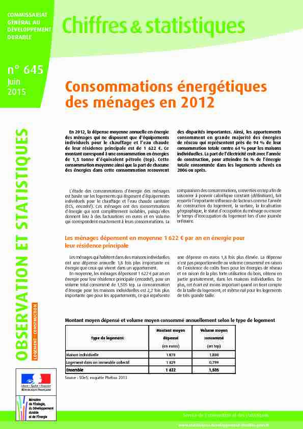 Consommations énergétiques des ménages en 2012