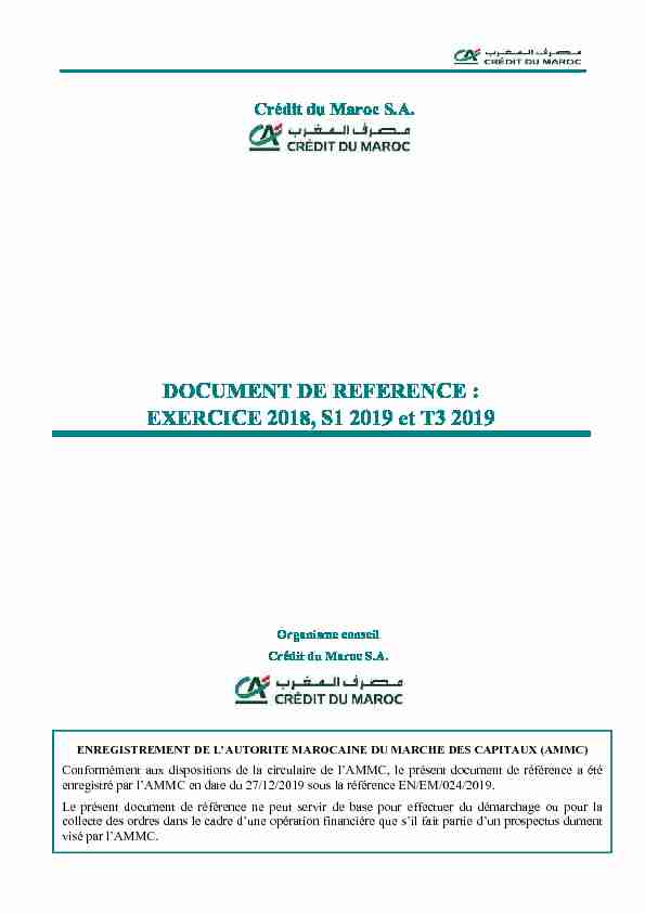 [PDF] DOCUMENT DE REFERENCE : EXERCICE 2018 S1 2019 et T3 2019
