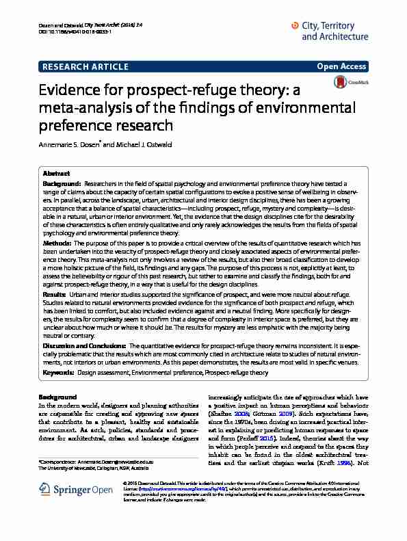 Evidence for prospect-refuge theory: a meta-analysis of the findings