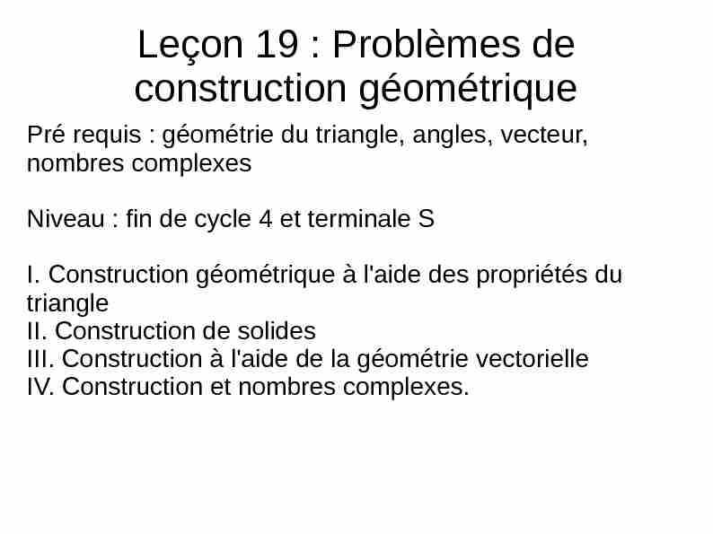 Leçon 19 : Problèmes de construction géométrique