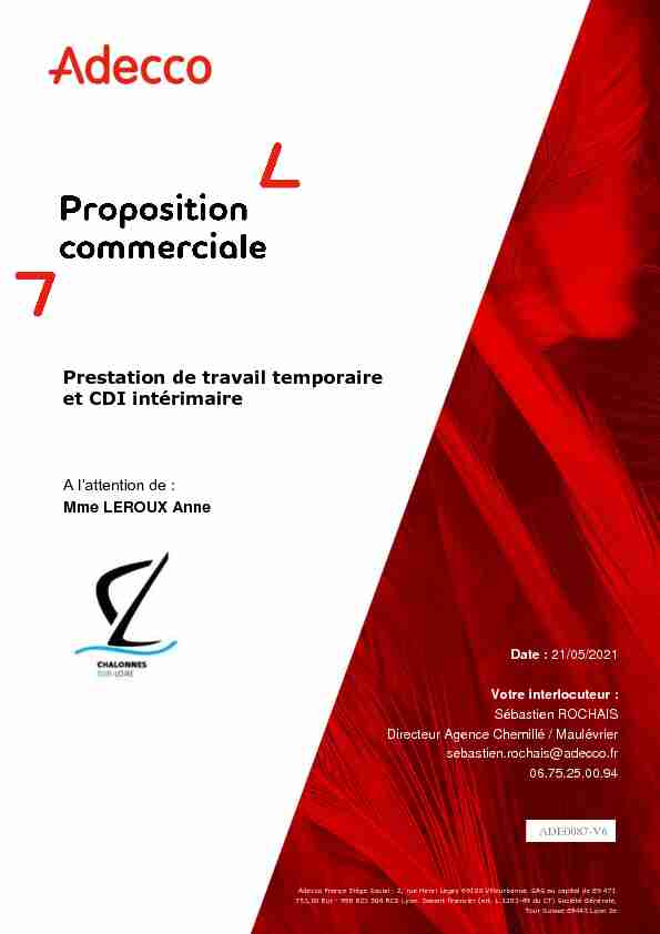 Proposition commerciale Intérim CDII - Adecco France