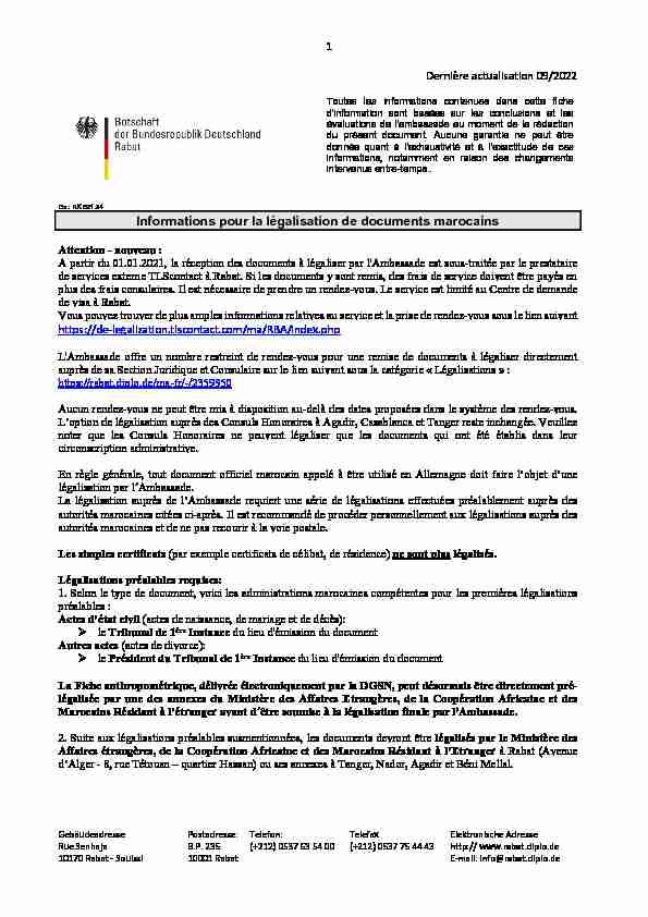 Informations pour la légalisation de documents marocains