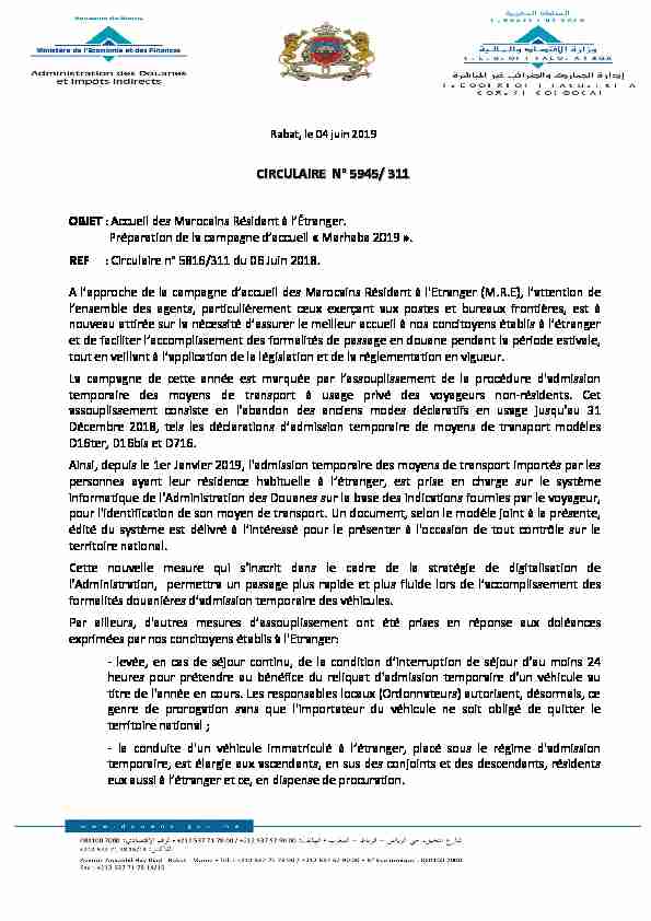 [PDF] Rabat le 04 juin 2019 - CIRCULAIRE N° 5945/ 311
