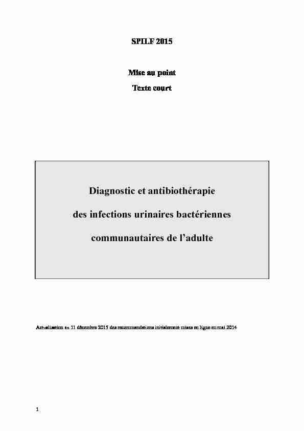 Diagnostic et antibiothérapie des infections urinaires bactériennes