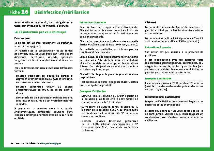 [PDF] Fiche 16 Désinfection/stérilisation - CNRS - DGDR