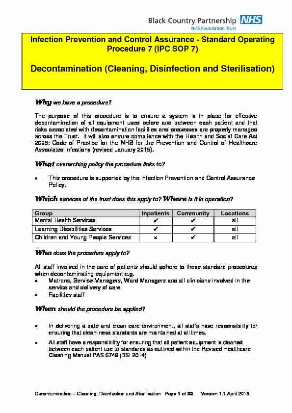 Decontamination (Cleaning Disinfection and Sterilisation)