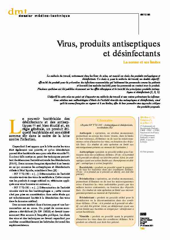 Virus produits antiseptiques et désinfectants