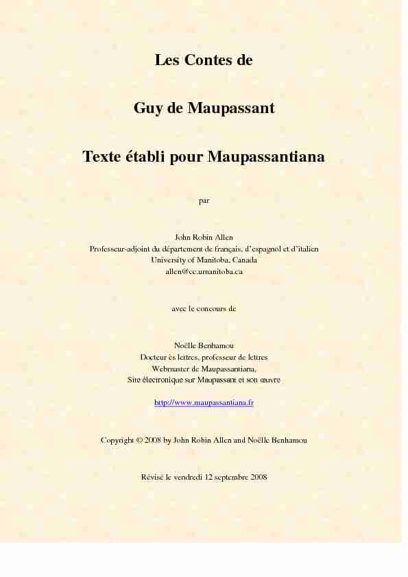 Les Contes de Guy de Maupassant Texte établi pour Maupassantiana